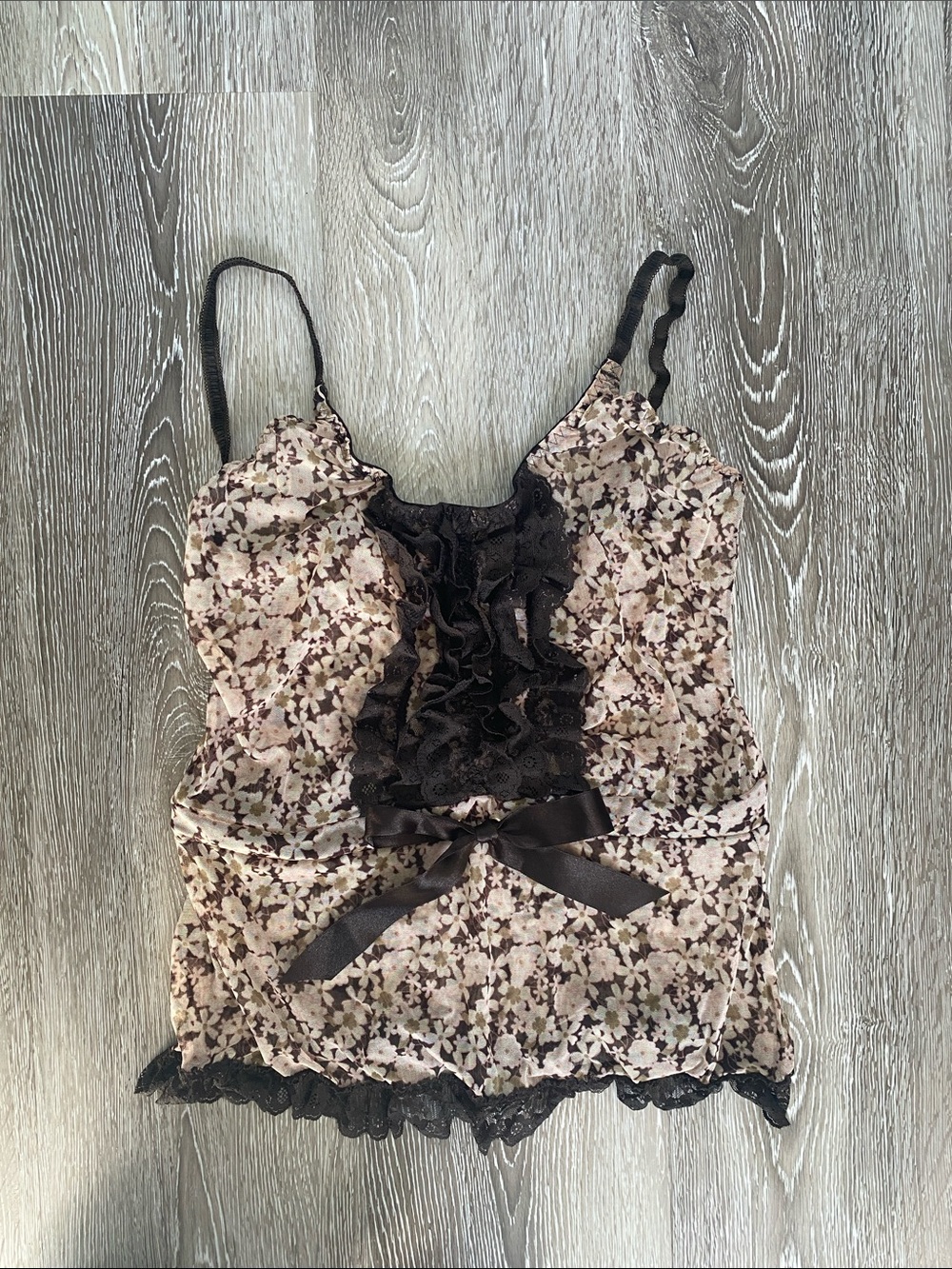 Blush Floral Lace-Trim Camisole in Pink and Brown
